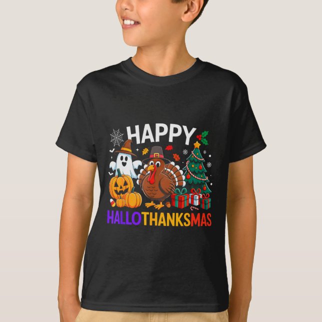 Happy Hallothanksmas Halloween Thanksmas Holiday S T-Shirt (Front)