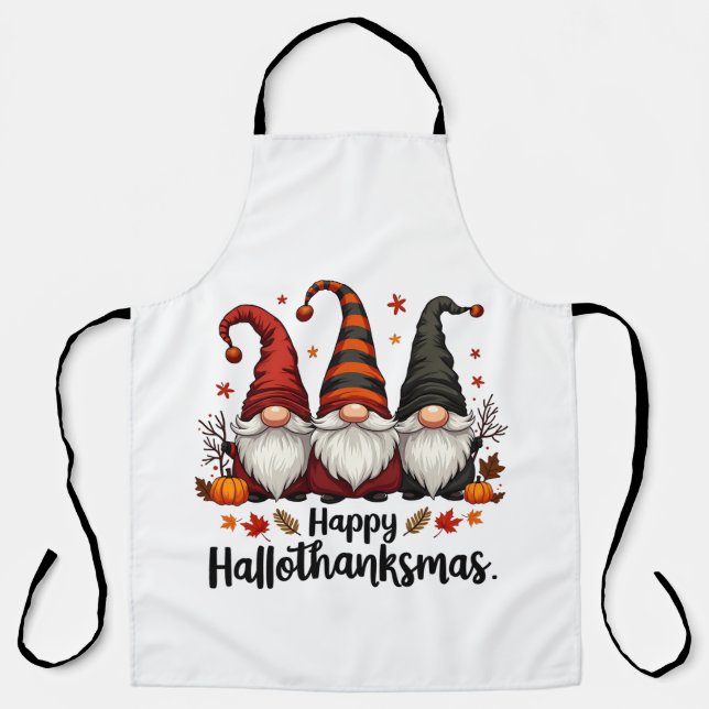 Happy Hallothanksmas Halloween Xmas Gnomes  Apron (Front)