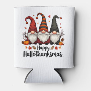 Happy Hallothanksmas Halloween Xmas Gnomes Can Cooler