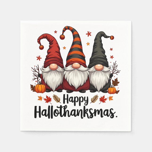 Happy Hallothanksmas Halloween Xmas Gnomes  Napkin (Front)