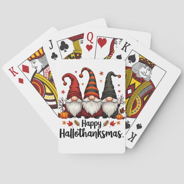 Happy Hallothanksmas Halloween Xmas Gnomes  Playing Cards (Back)