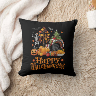 Happy Hallothanksmas Happy Halloween Thanksgiving  Cushion