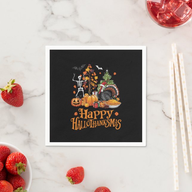 Happy Hallothanksmas Happy Halloween Thanksgiving  Napkin (Insitu)