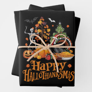Happy Hallothanksmas Happy Halloween Thanksgiving  Wrapping Paper Sheet