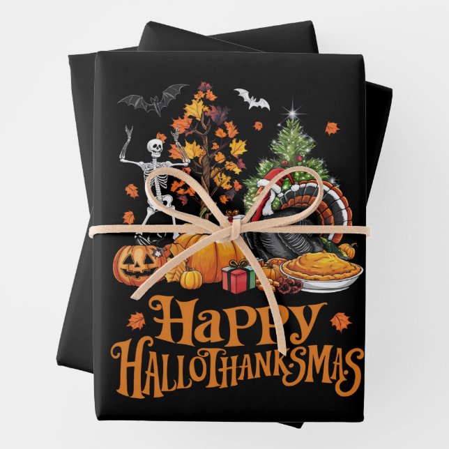 Happy Hallothanksmas Happy Halloween Thanksgiving  Wrapping Paper Sheet (In situ)