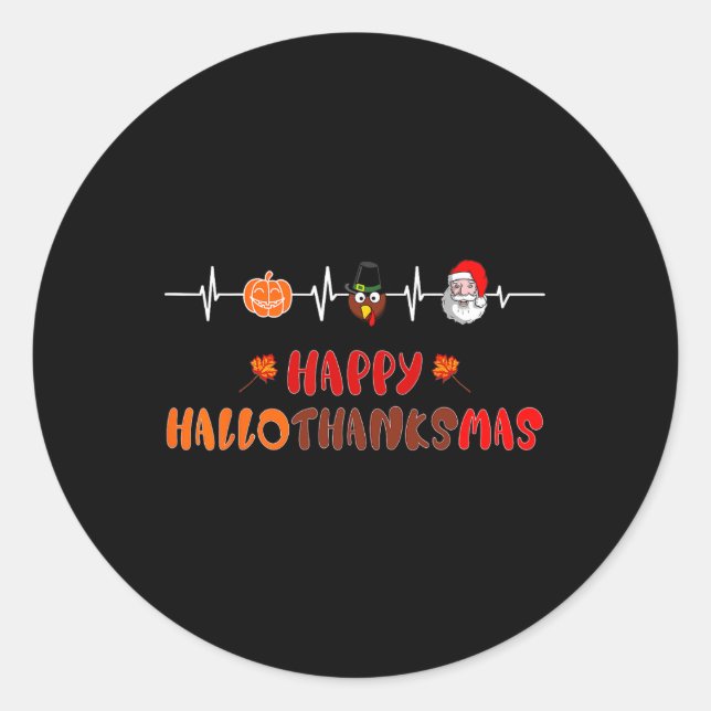 Happy Hallothanksmas Heartbeat  Fall Thanksgiving  Classic Round Sticker (Front)