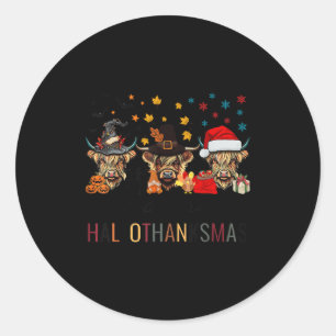 Happy Hallothanksmas Highland Cow Halloween Christ Classic Round Sticker