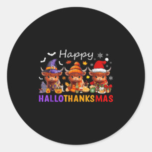 Happy Hallothanksmas Highland Cow Halloween Merry  Classic Round Sticker