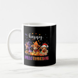 Happy Hallothanksmas Highland Cow Halloween Merry Coffee Mug