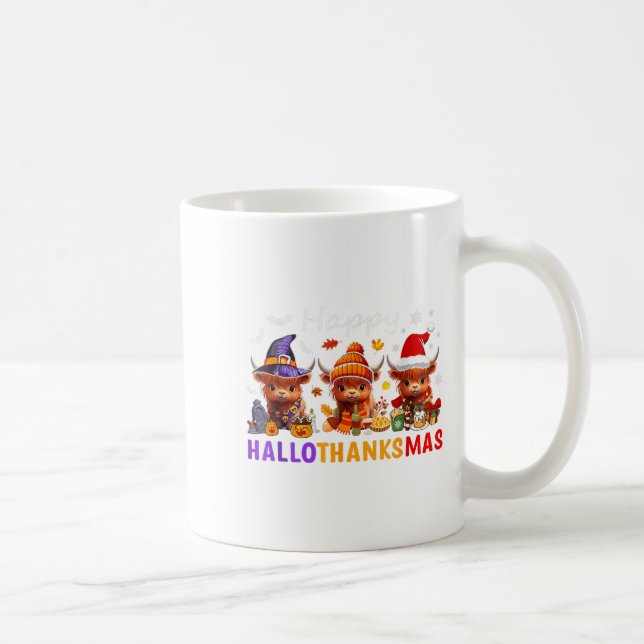 Happy Hallothanksmas Highland Cow Halloween Merry  Coffee Mug (Right)