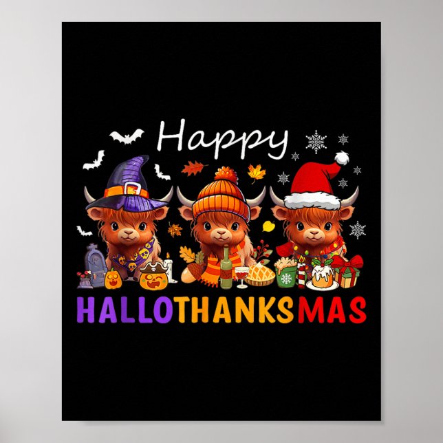 Happy Hallothanksmas Highland Cow Halloween Merry  Poster (Front)