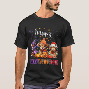 Happy Hallothanksmas Highland Cow Halloween Merry T-Shirt