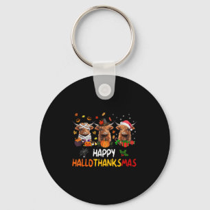 Happy Hallothanksmas Highland Cow Halloween Thanks Key Ring