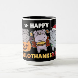 Happy Hallothanksmas Hippos Christmas Hippo Mug