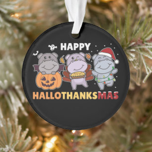 Happy Hallothanksmas Hippos Christmas Hippo Orname Ornament