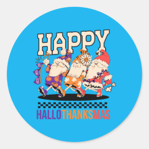 Happy Hallothanksmas Holiday Gnomes Design Classic Round Sticker