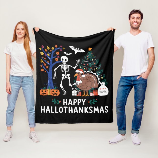 Happy Hallothanksmas Holiday Season Gift Fall Fleece Blanket (In Situ)