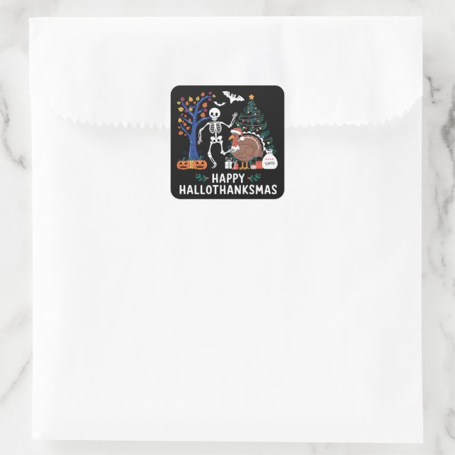 Happy Hallothanksmas Holiday Season Gift Fall Square Sticker (Bag)
