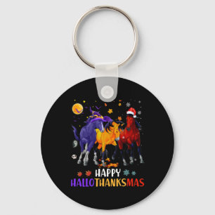 Happy Hallothanksmas Horse Halloween Thanksgiving Key Ring