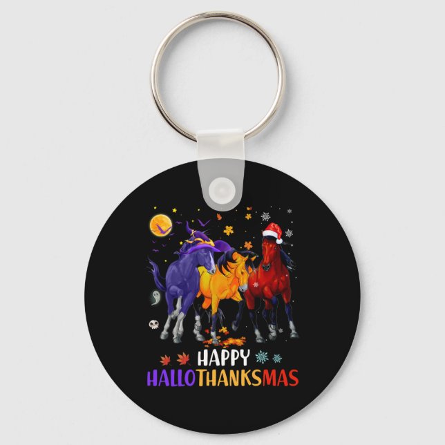Happy Hallothanksmas Horse Halloween Thanksgiving  Key Ring (Front)