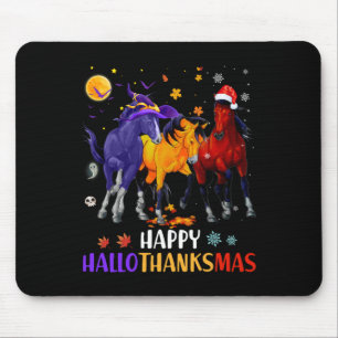 Happy Hallothanksmas Horse Halloween Thanksgiving Mouse Mat