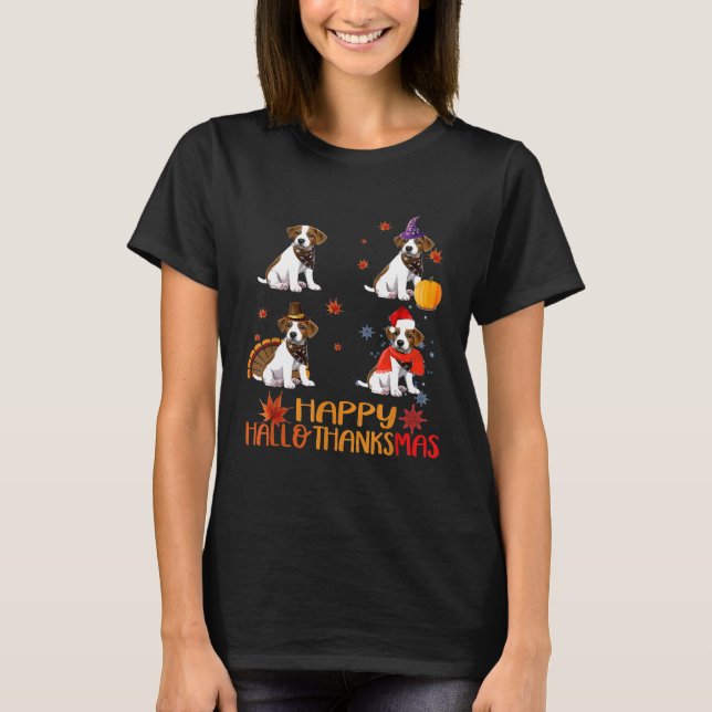 Happy Hallothanksmas Jack Russell Dog Funny Holida T-Shirt (Front)