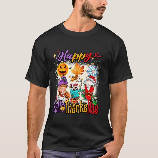 Happy Hallothanksmas Latte Halloween Thanksgiving  T-Shirt (Front)