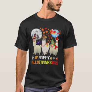 Happy Hallothanksmas Llama Halloween Thanksgiving T-Shirt