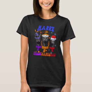 Happy Hallothanksmas Llama Witches Autumn Christma T-Shirt