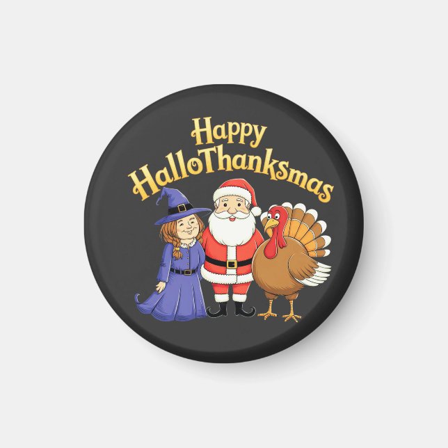 Happy HalloThanksmas Lovers Design– Perfect Hallow Magnet (Front)