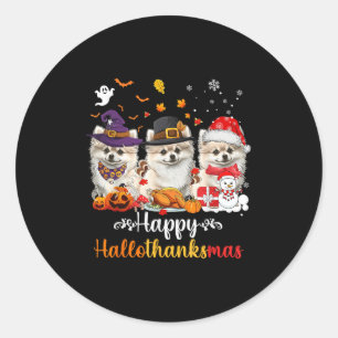 Happy Hallothanksmas Meranian Dog Halloween Christ Classic Round Sticker