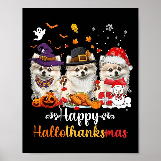 Happy Hallothanksmas Meranian Dog Halloween Christ Poster (Front)