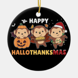 Happy Hallothanksmas Monkey Christmas Monkeys Cera Ceramic Tree Decoration
