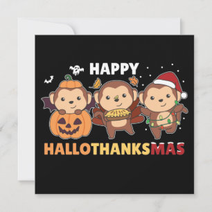 Happy Hallothanksmas Monkey Christmas Monkeys Invi Invitation