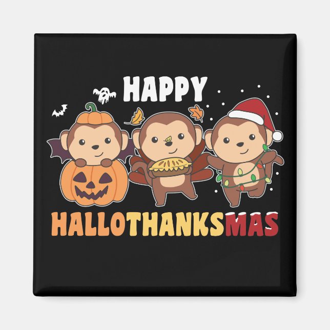 Happy Hallothanksmas Monkey Christmas Monkeys Magn Magnet (Front)