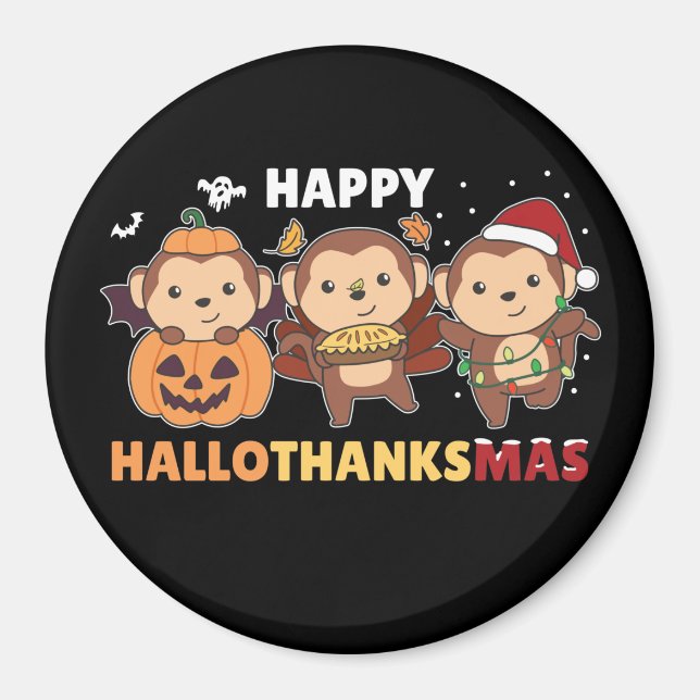 Happy Hallothanksmas Monkey Christmas Monkeys Magn Magnet (Front)