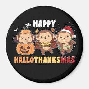 Happy Hallothanksmas Monkey Christmas Monkeys Magn Magnet