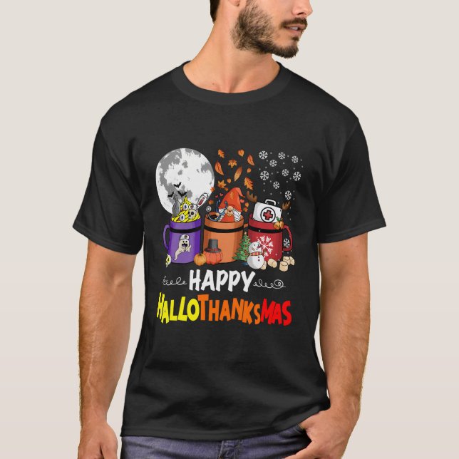 Happy Hallothanksmas Nurse Coffee Funny Halloween  T-Shirt (Front)