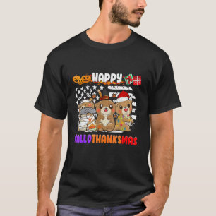 Happy Hallothanksmas Otter Thanksgiving Christmas T-Shirt