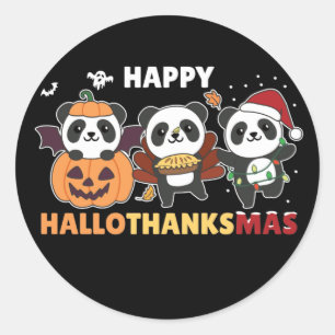 Happy Hallothanksmas Pandas Christmas Panda Classi Classic Round Sticker