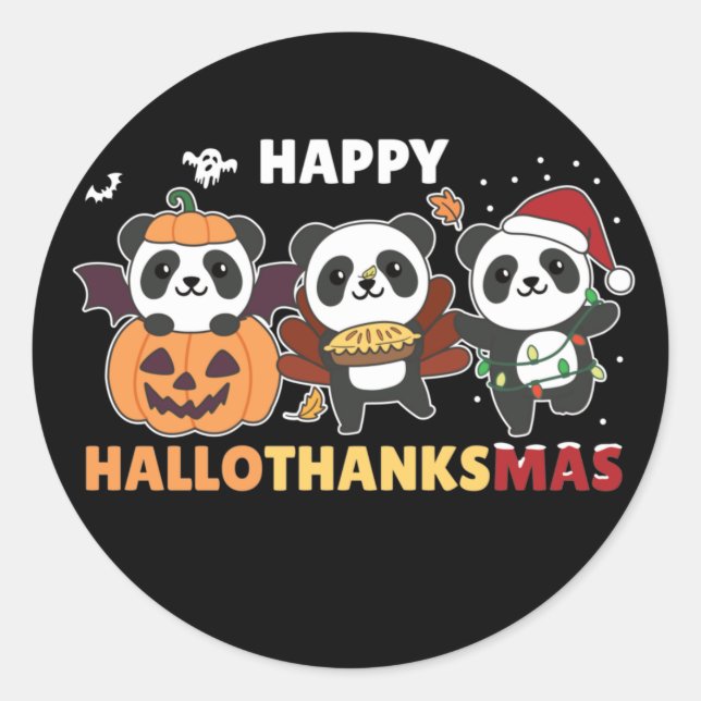 Happy Hallothanksmas Pandas Christmas Panda Classi Classic Round Sticker (Front)