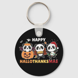 Happy Hallothanksmas Pandas Christmas Panda Keycha Key Ring