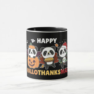 Happy Hallothanksmas Pandas Christmas Panda Mug