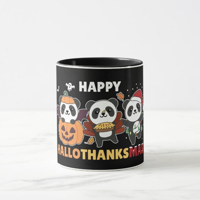Happy Hallothanksmas Pandas Christmas Panda Mug (Center)