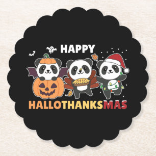 Happy Hallothanksmas Pandas Christmas Panda Paper Coaster