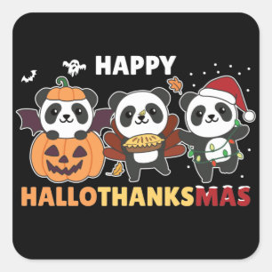 Happy Hallothanksmas Pandas Christmas Panda Square Sticker