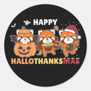Happy Hallothanksmas Pandas Christmas Red Panda Cl Classic Round Sticker