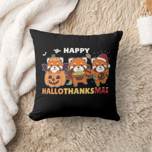 Happy Hallothanksmas Pandas Christmas Red Panda Cushion