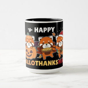 Happy Hallothanksmas Pandas Christmas Red Panda Mug