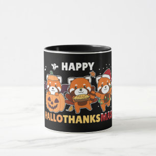 Happy Hallothanksmas Pandas Christmas Red Panda Mug